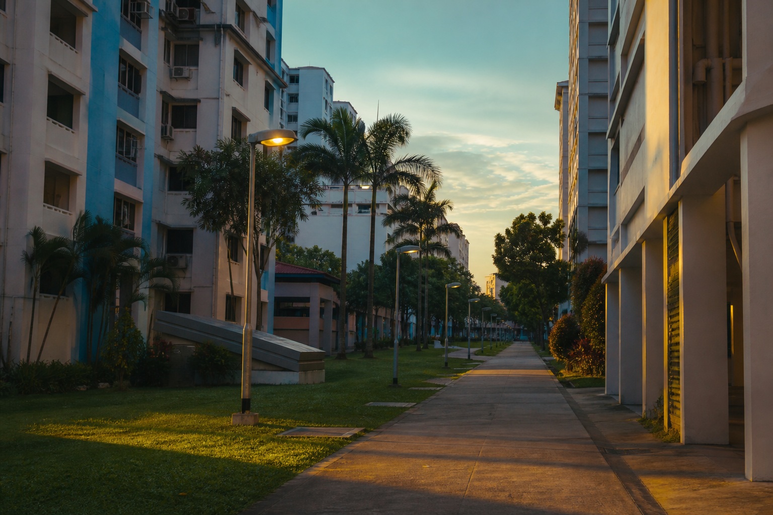 Evening walk between Serangoon Avenue housing blocks