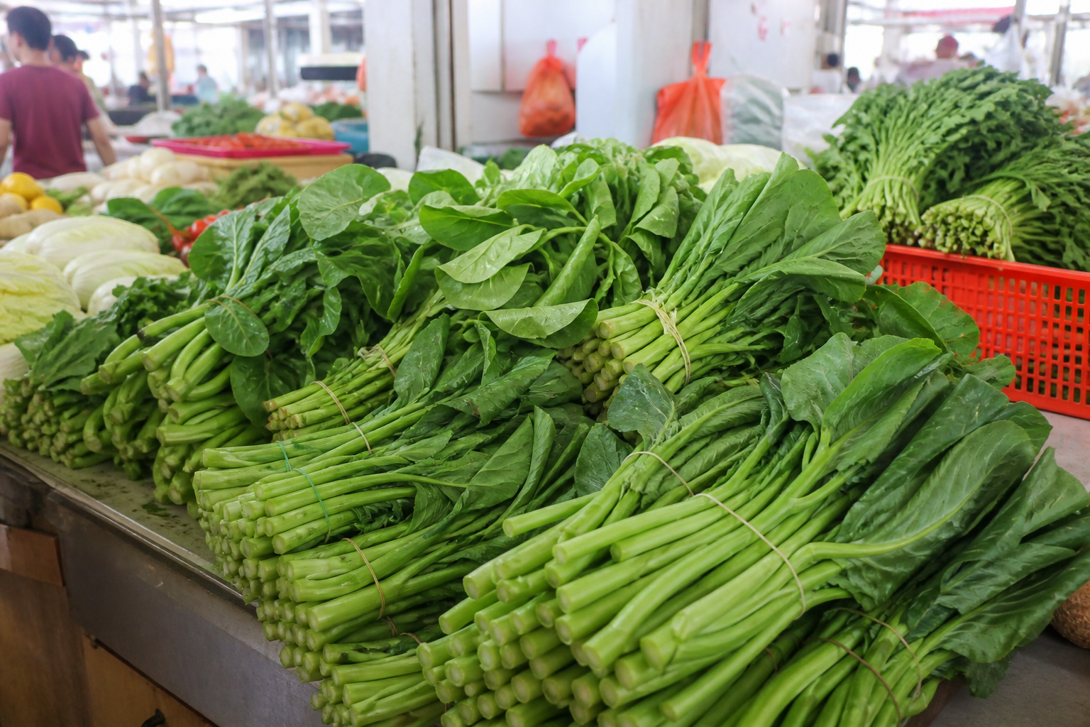 Choy sum and leafy greens at the weekend wet market
